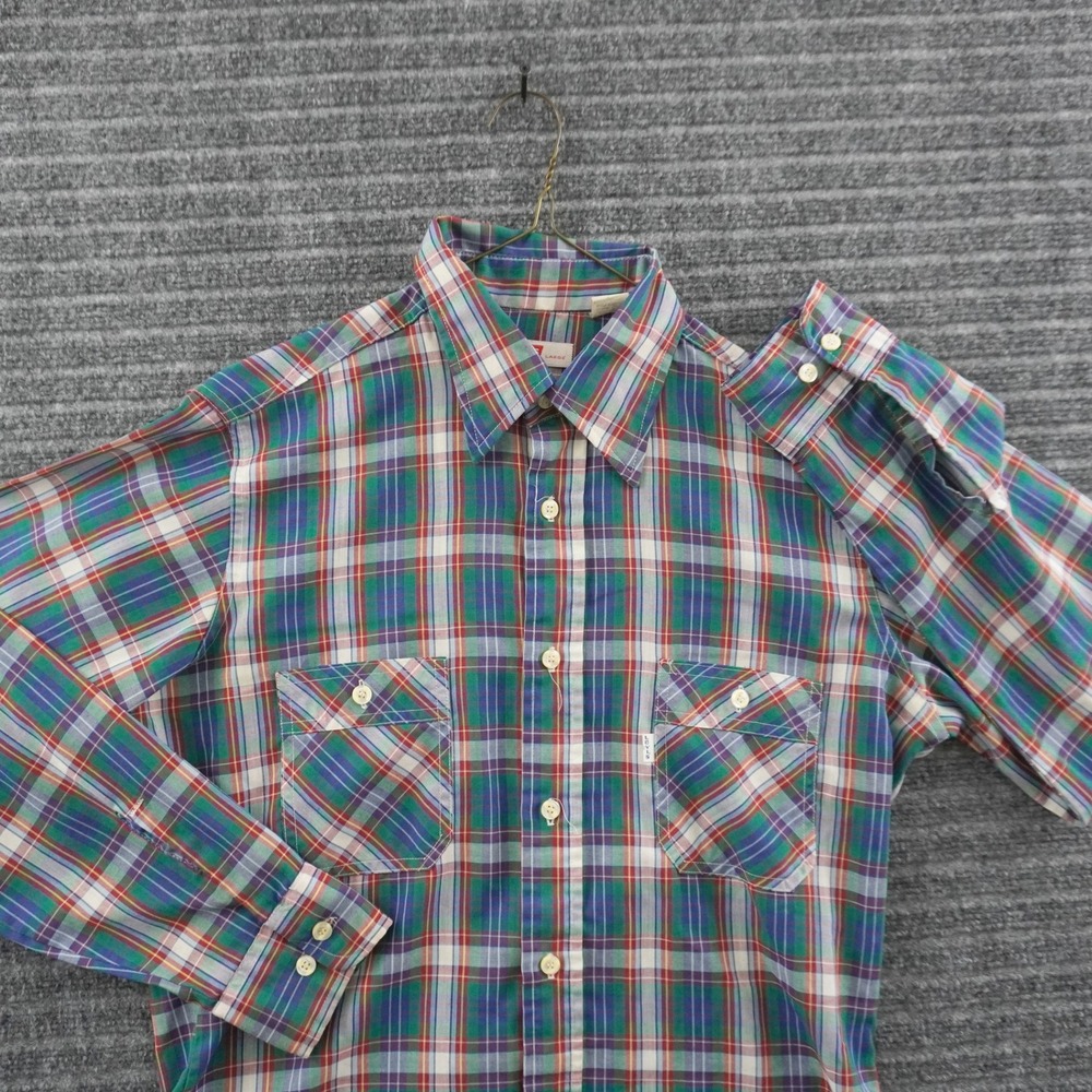 Vintage 70s Levi's Button Down Shirt Mens Large Multi-Color Plaid USA Made